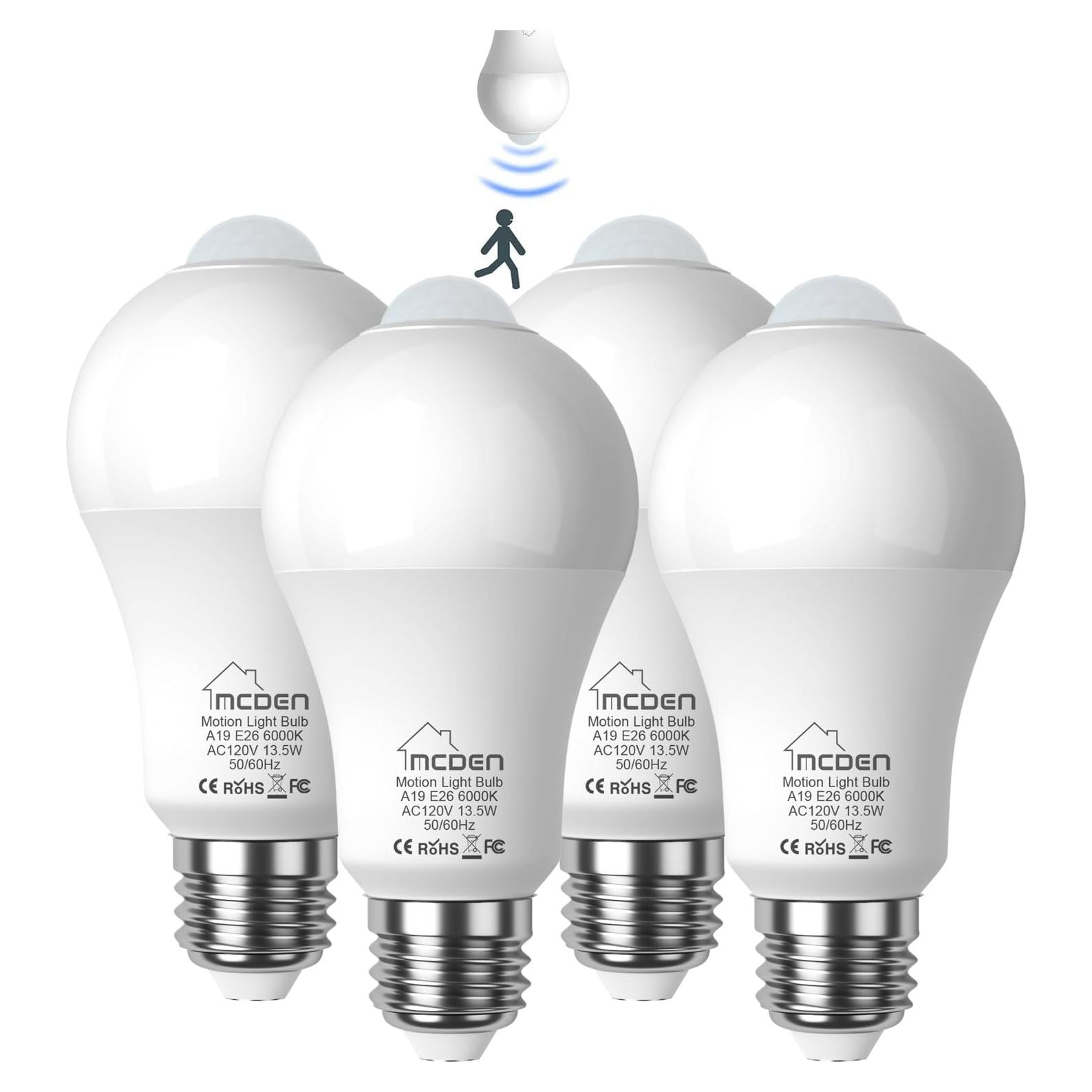 Bombilla LED McDen con Sensor de Movimiento E26 6000K 4 Pzas