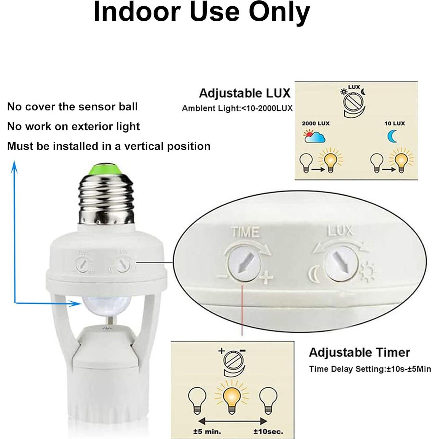 Enchufes de Luz con Sensor de Movimiento LPHUMEX 3 Pcs E26/E27