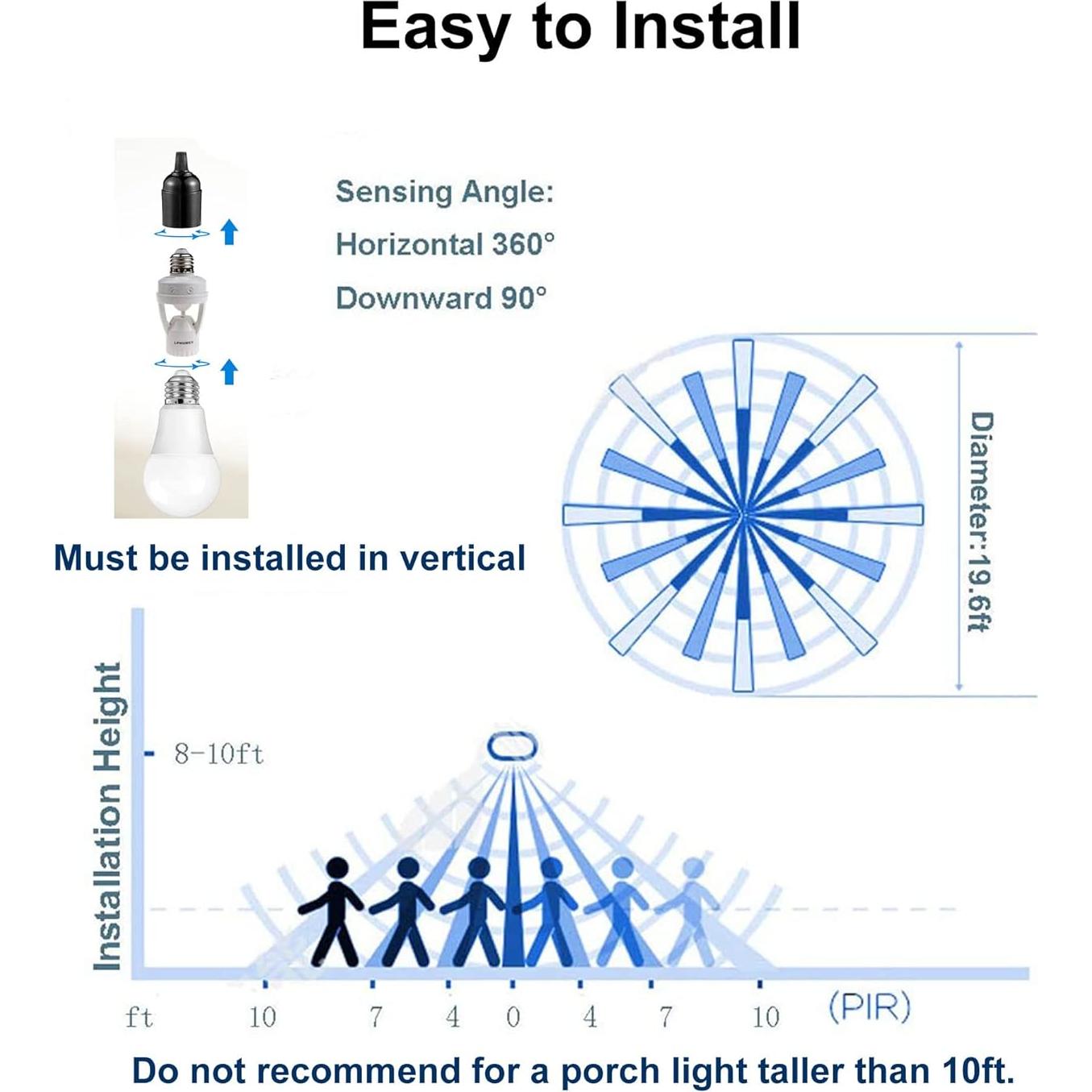 Enchufes de Luz con Sensor de Movimiento LPHUMEX 3 Pcs E26/E27