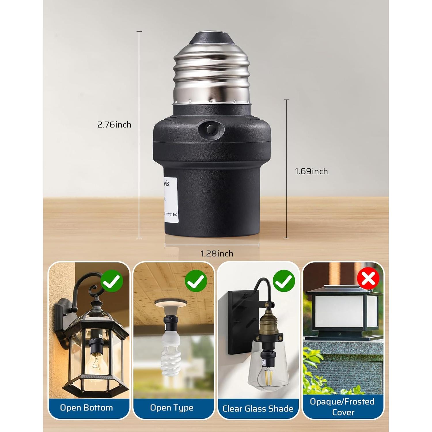 Enchufe con Sensor de Luz DEWENWILS E26/E27 Paquete de 4