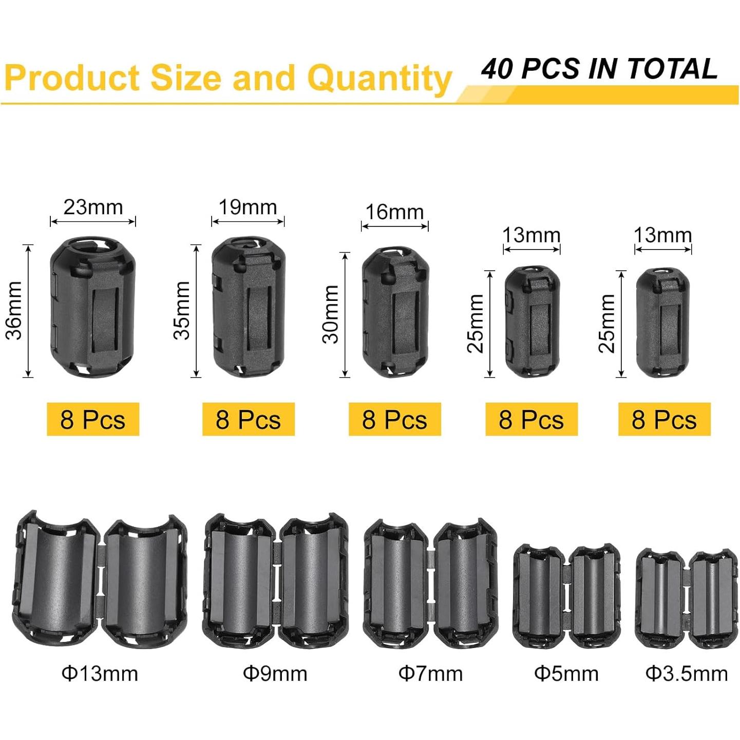 Núcleo de Anillo de Ferrita Clip-on MECCANIXITY 40 Pcs 3.5-13mm