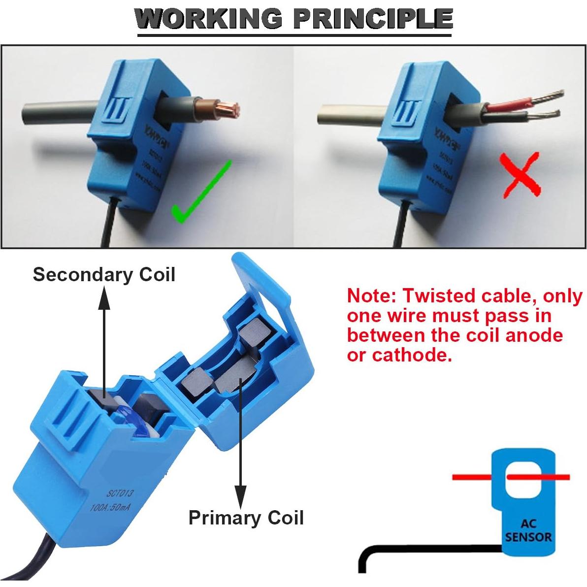 Transformador de Corriente SCT-013-000 100A/50mA + Módulo ADC