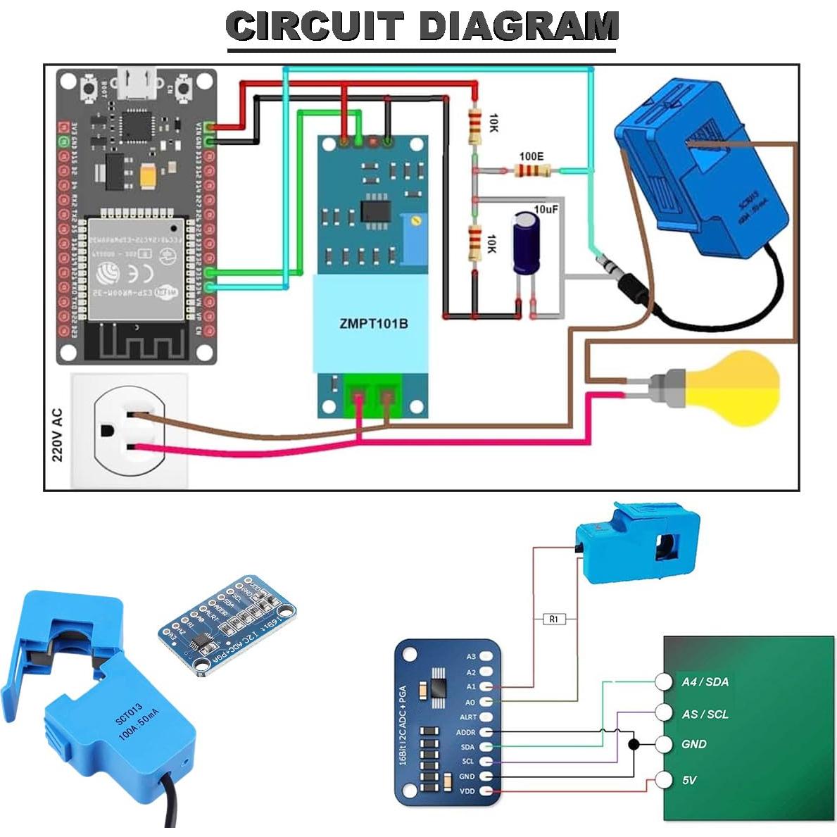 Transformador de Corriente SCT-013-000 100A/50mA + Módulo ADC