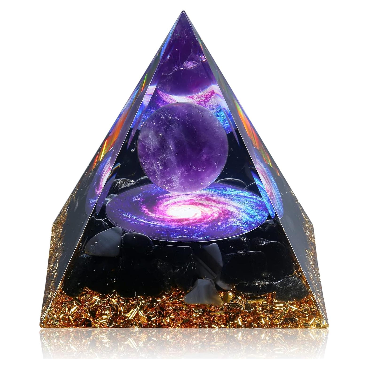 Pirámide Orgone Hopeseed de Amatista y Obsidiana 6cm