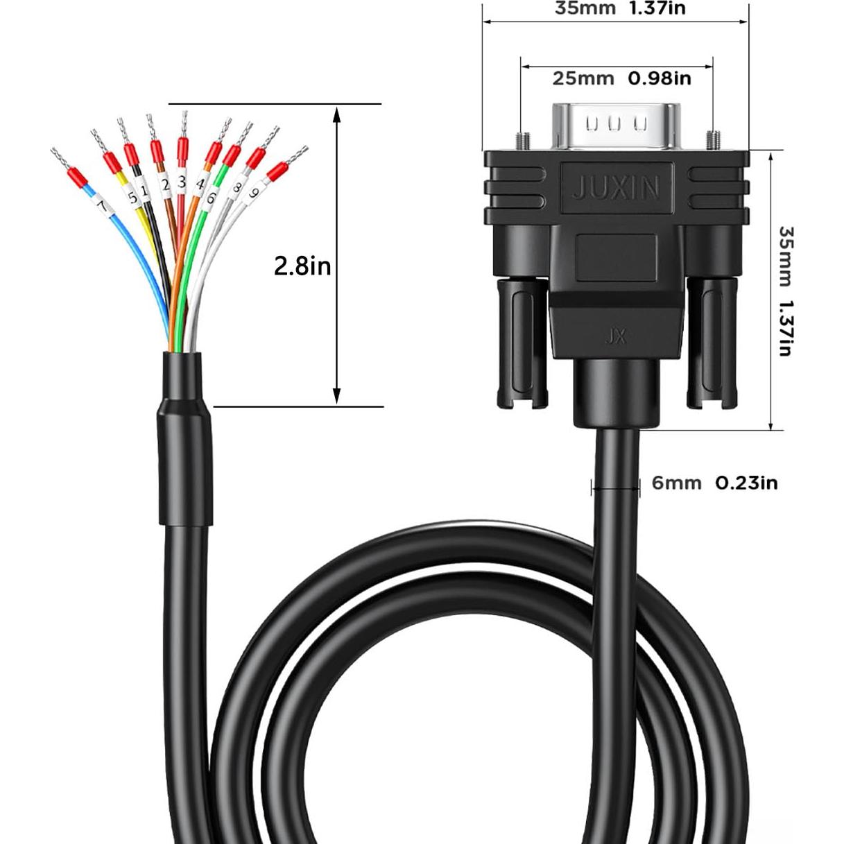 Cable de Extensión DB9 RS232 Hembra a Cable Pelado 0.91m JUXINICE