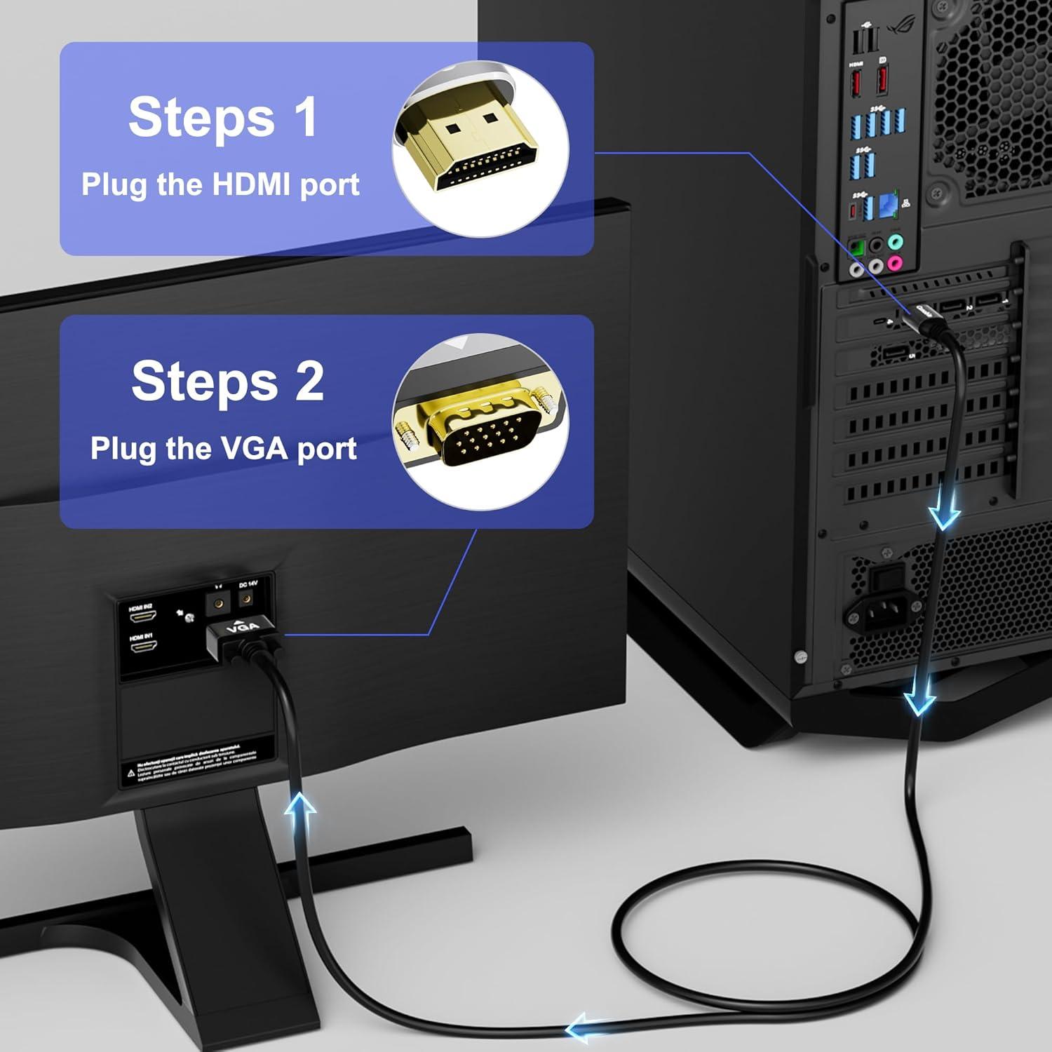 Cable HDMI a VGA Conable 10 pies, Macho a Macho, Full HD