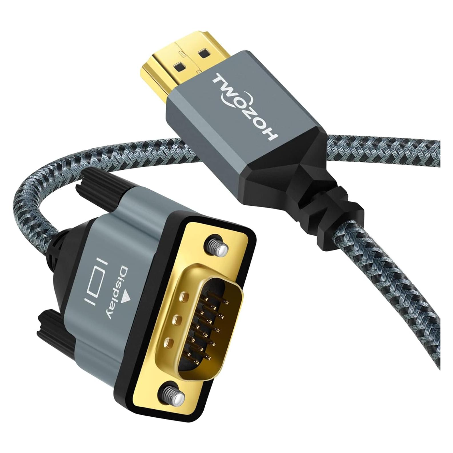 Cable HDMI a VGA Twozoh 2M - 1080P 60Hz, Aluminio y Nylon