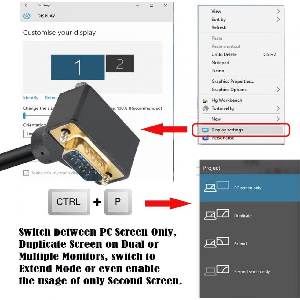 Cable VGA RGB Macho a Macho 1.0m 90 Grados CY para Monitor