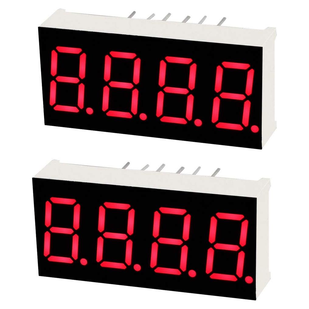 Tubo LED 7 Segmentos Rojo uxcell 4 Dígitos 30x14x7.2mm 2pcs