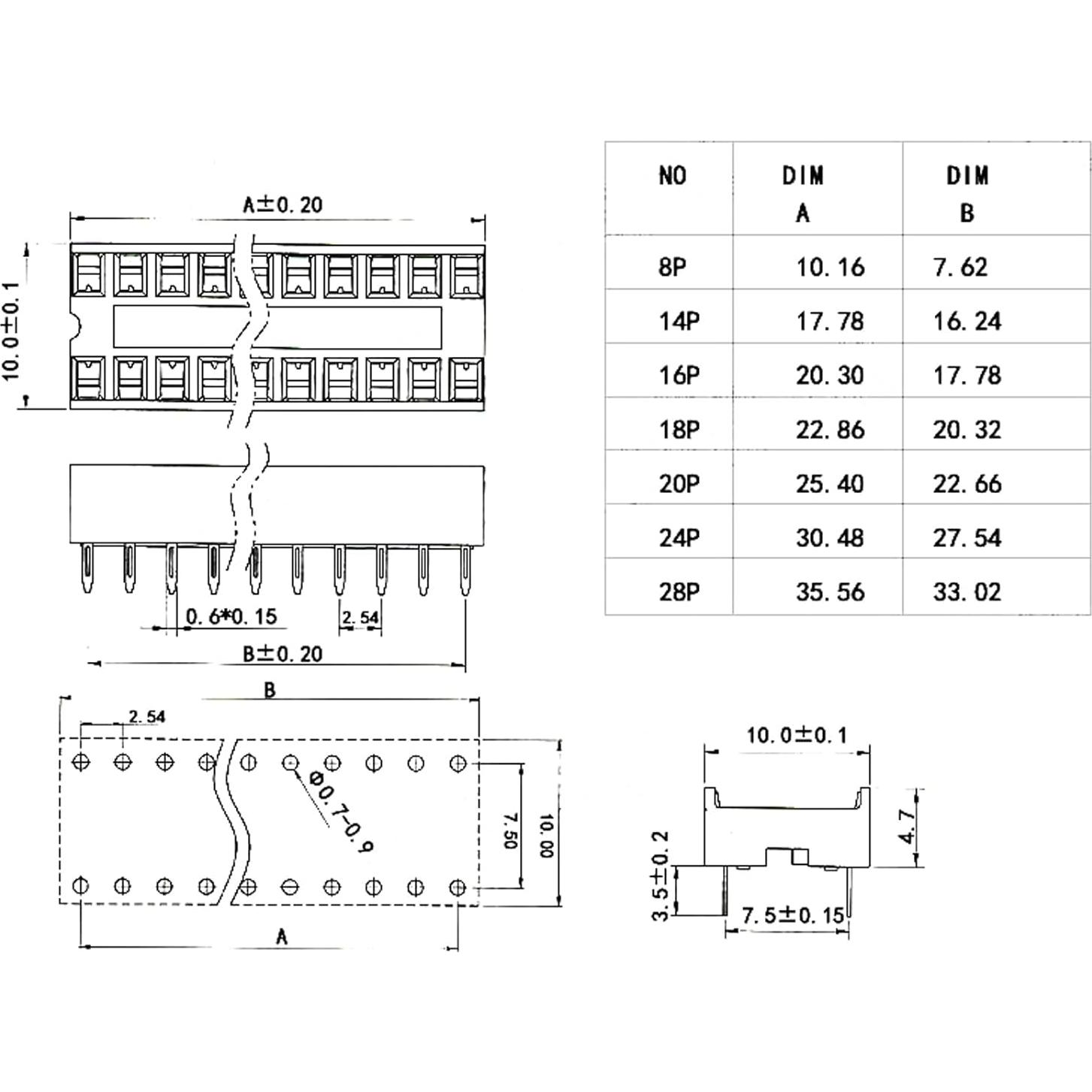 10 Pcs Zócalo DIP 18 Patas JESSINIE 2.54mm IC Circuito
