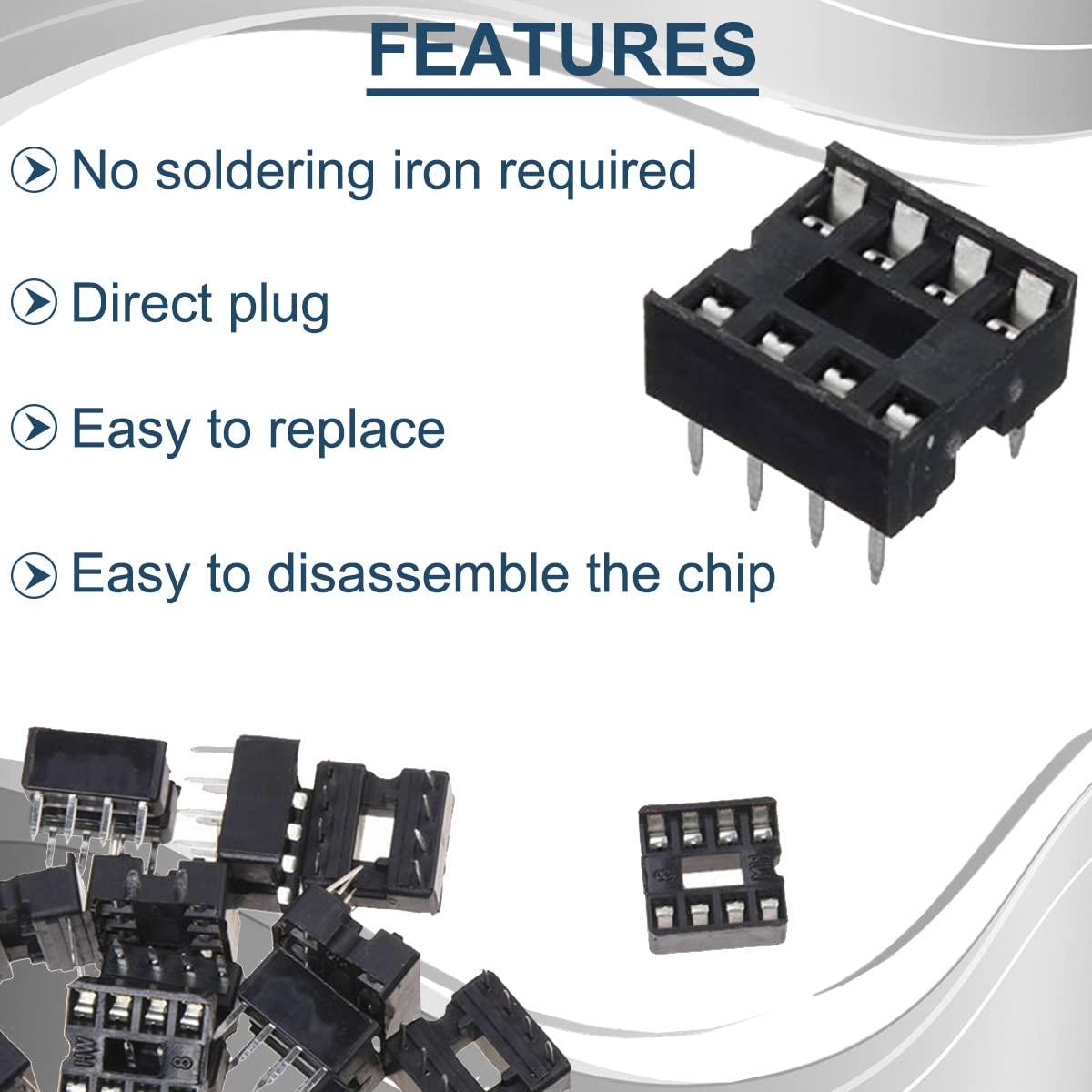 50 Adaptadores Zócalo IC 8 Pines DAOKAI 2.54mm para PCB