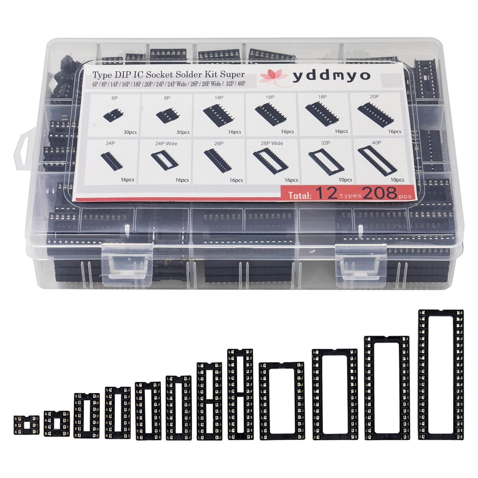 Kit de Sockets DIP IC 208 Piezas 12 Valores 2.54mm