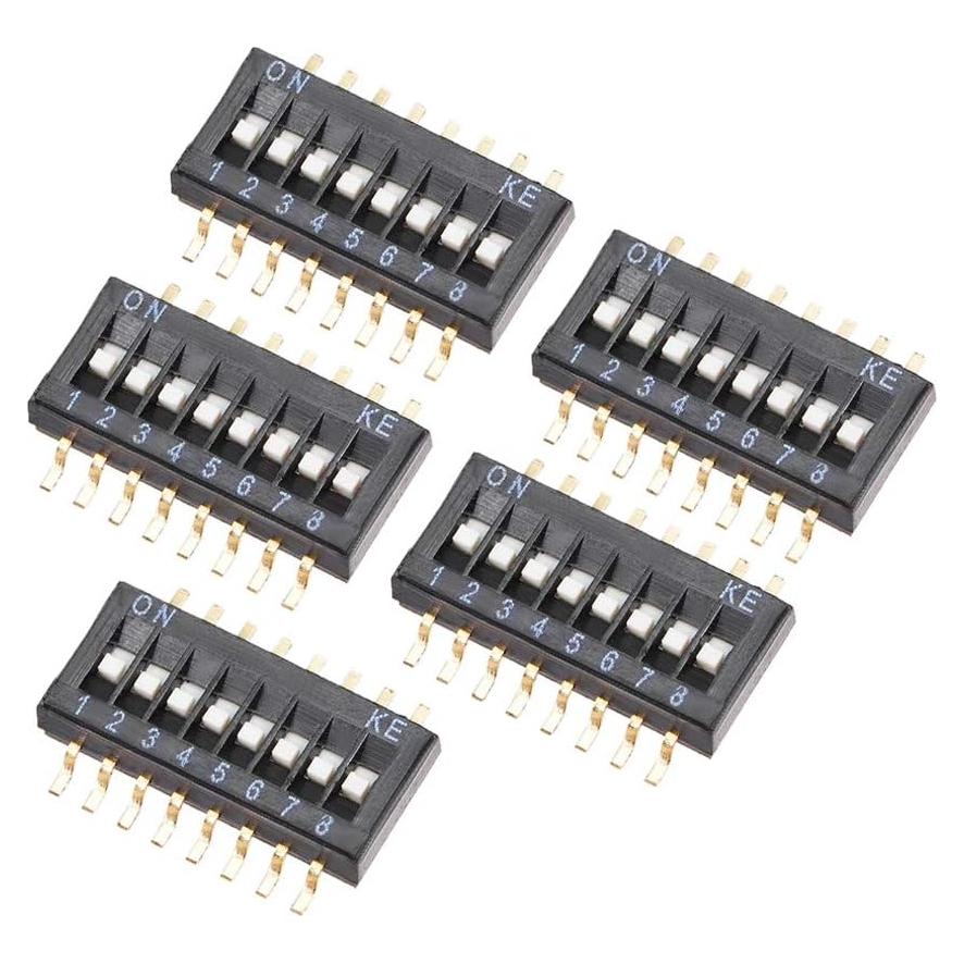 uxcell 5 Pcs Black Surface Mounted Devices DIP Switch 1-8 Positions 1.27mm Pitch for Circuit Breadboards PCB