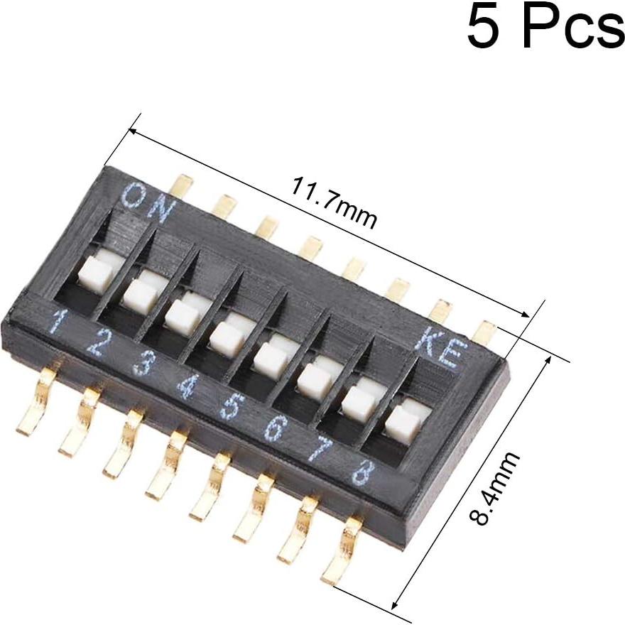 uxcell 5 Pcs Black Surface Mounted Devices DIP Switch 1-8 Positions 1.27mm Pitch for Circuit Breadboards PCB