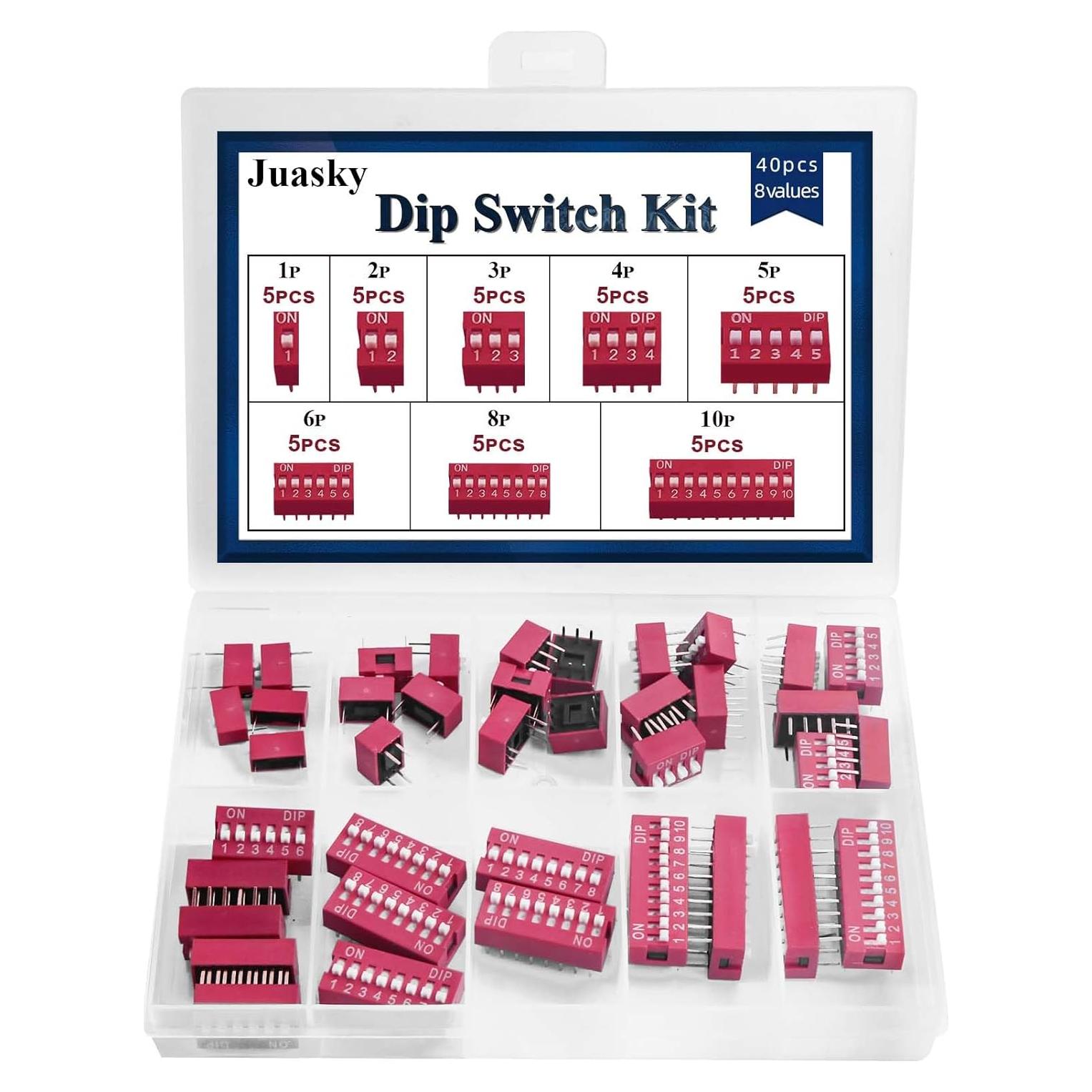 Kit de Interruptores Dip Deslizantes Juasky 40pcs 2.54mm