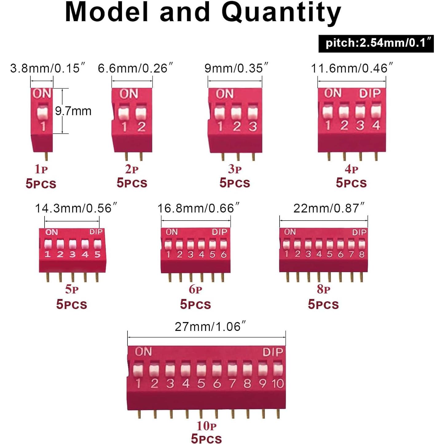 Kit de Interruptores Dip Deslizantes Juasky 40pcs 2.54mm