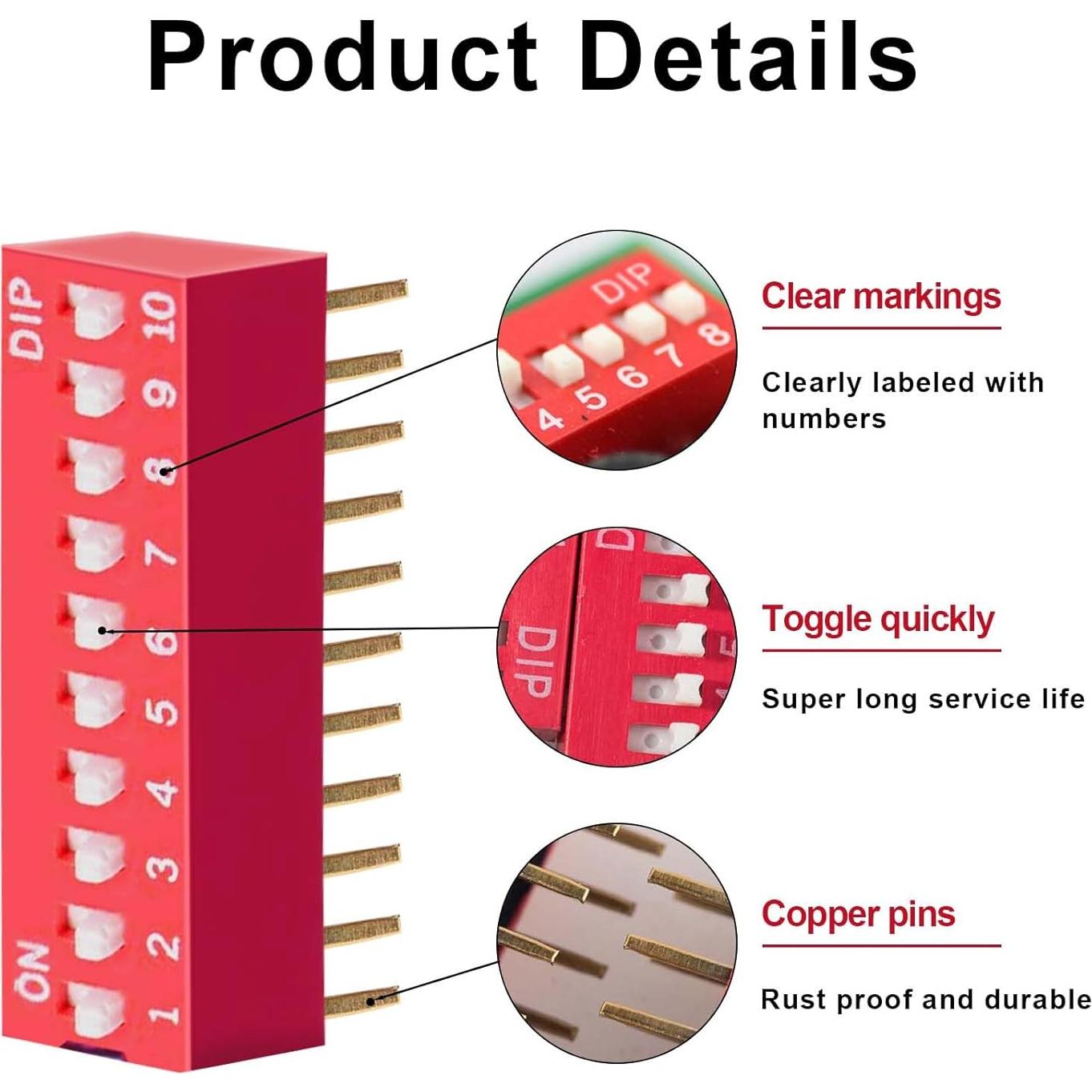 Kit de Interruptores Dip Deslizantes Juasky 40pcs 2.54mm