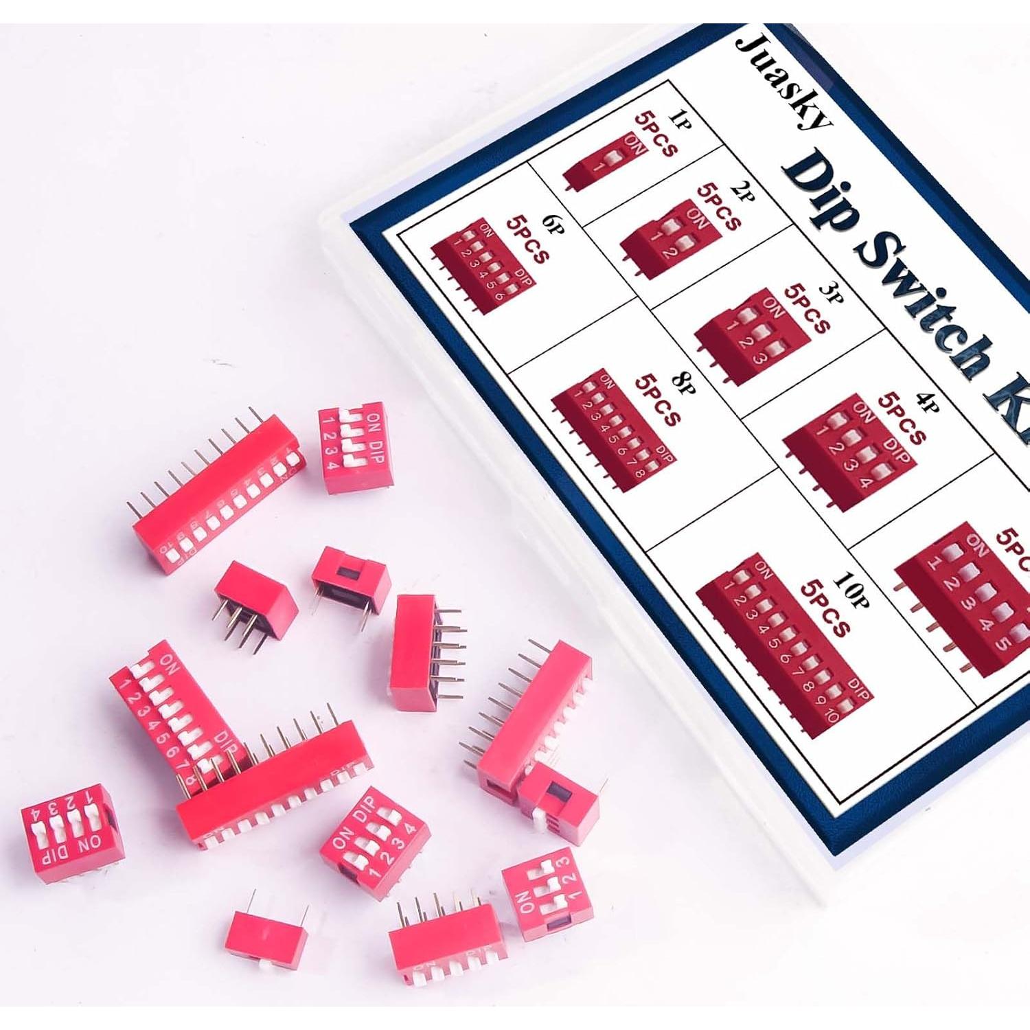 Kit de Interruptores Dip Deslizantes Juasky 40pcs 2.54mm