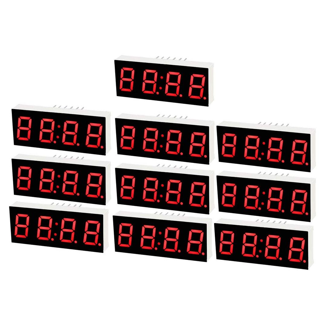 Tubo LED 7 Segmentos uxcell 4 Dígitos Rojo 10 Pcs 40x16x7mm