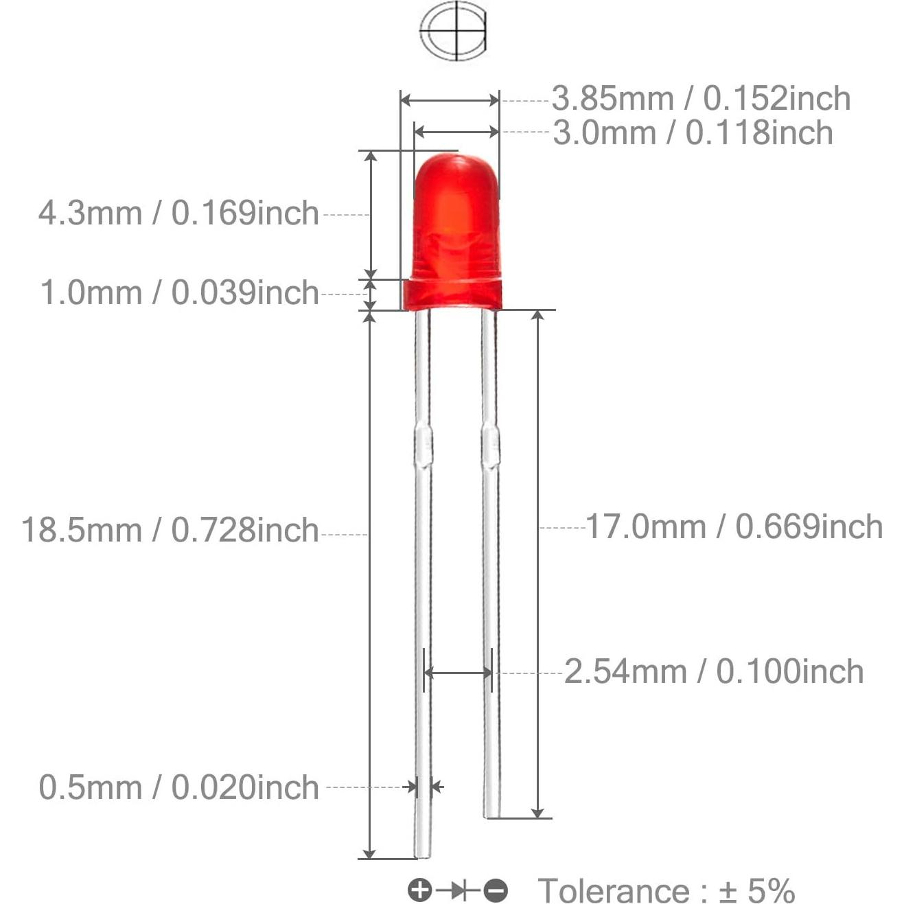 Diodos LED 3mm Rojo CHANZON 100 Piezas Luz Difusa