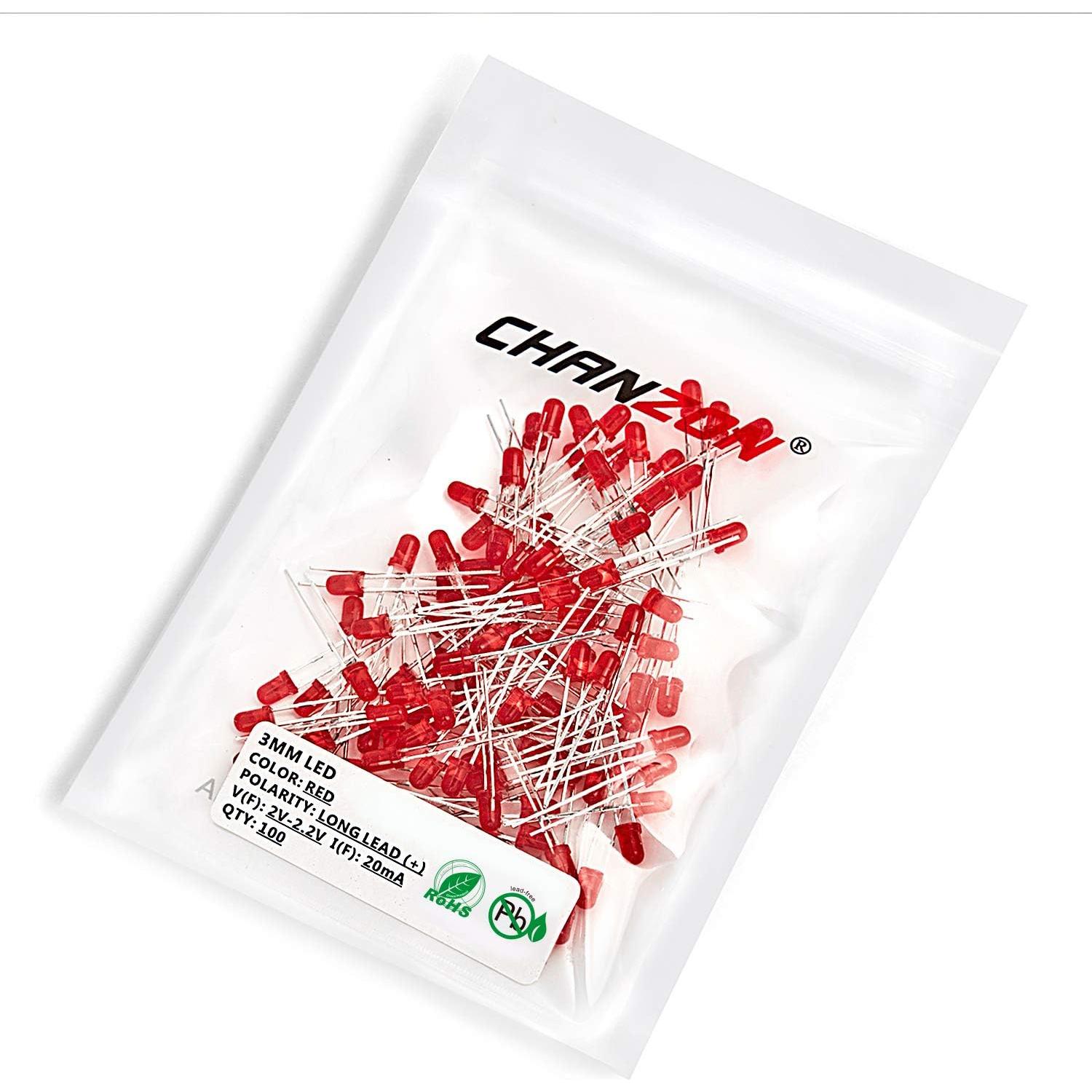 Diodos LED 3mm Rojo CHANZON 100 Piezas Luz Difusa