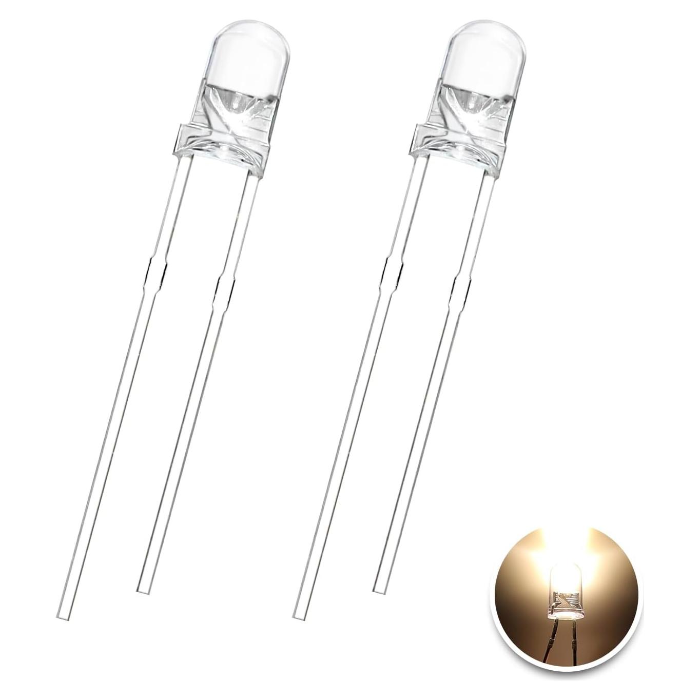 100 LEDs Diodo 3mm Blanco Cálido YUNKE DIANZI Kit Iluminación