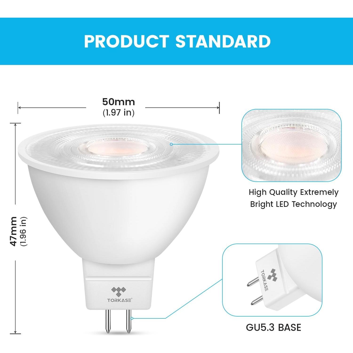 Bombilla LED MR16 TORKASE 5W Regulable 5000K Paquete de 10