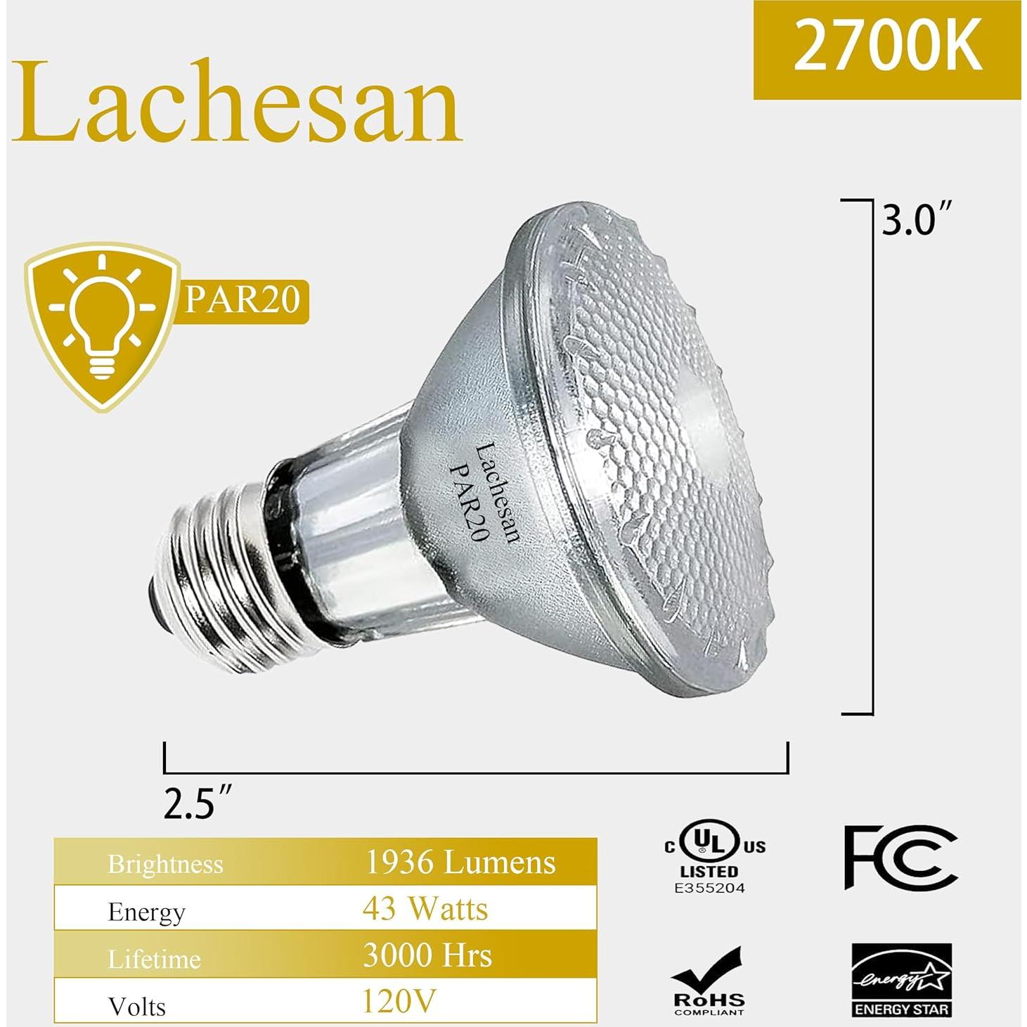 Bombillas Halógenas PAR20 50W Lachesan 12PCS 2700K Regulables
