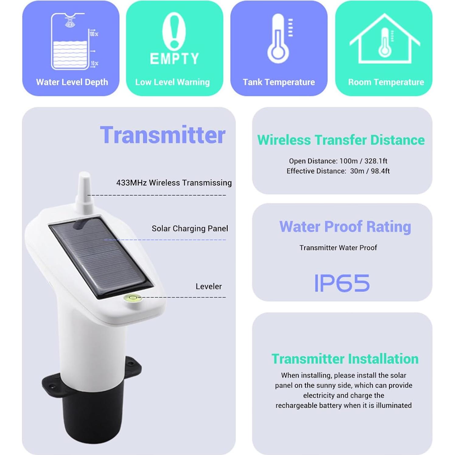 Sensor de Nivel de Agua Ultrasónico Srliya con Pantalla 4.3"