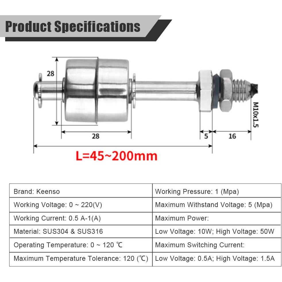 Sensor de Nivel de Líquido Keenso AC/DC 0-220V Acero Inoxidable