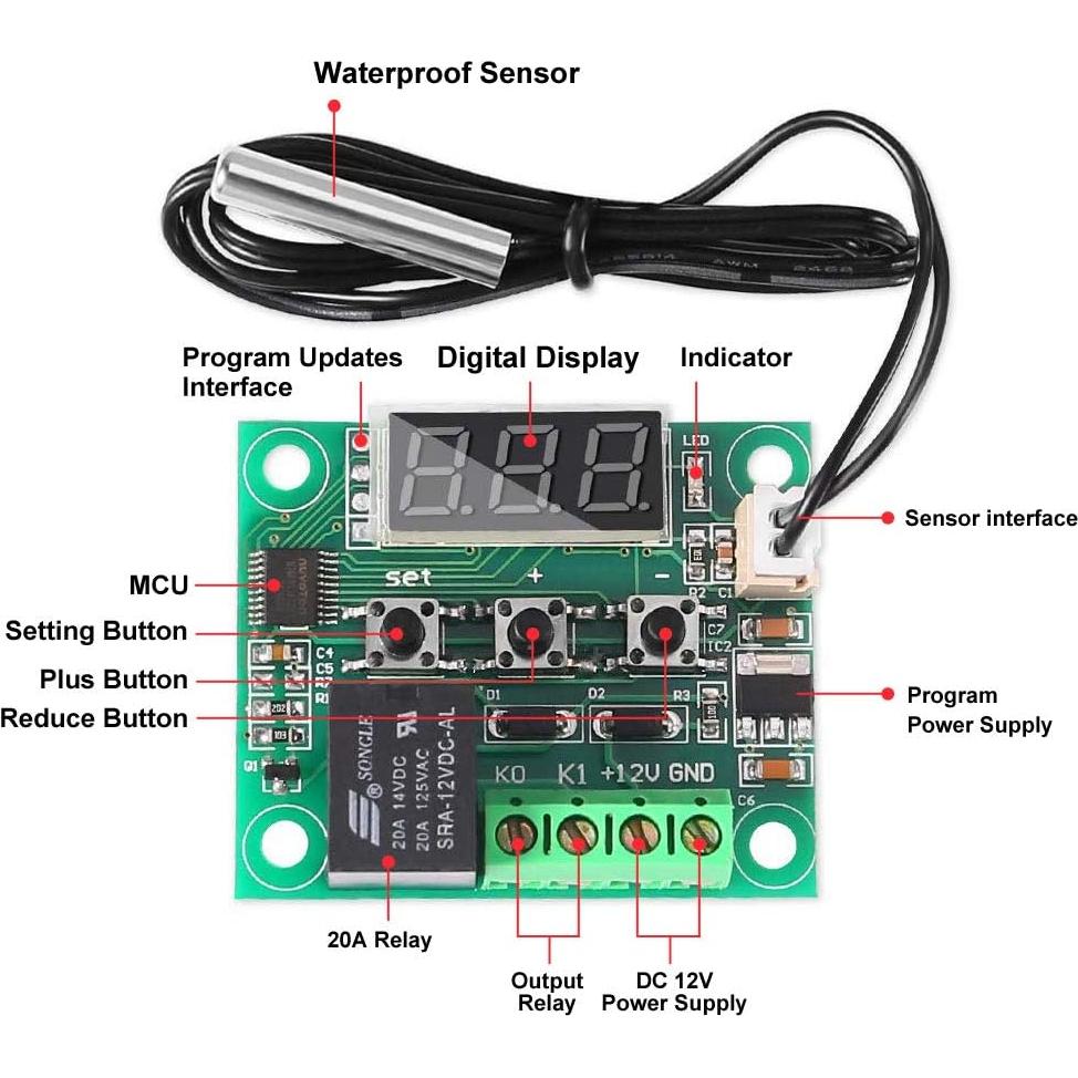 Controlador de Temperatura Digital AITRIP W1209 12V 3PCS -50 a 110°C