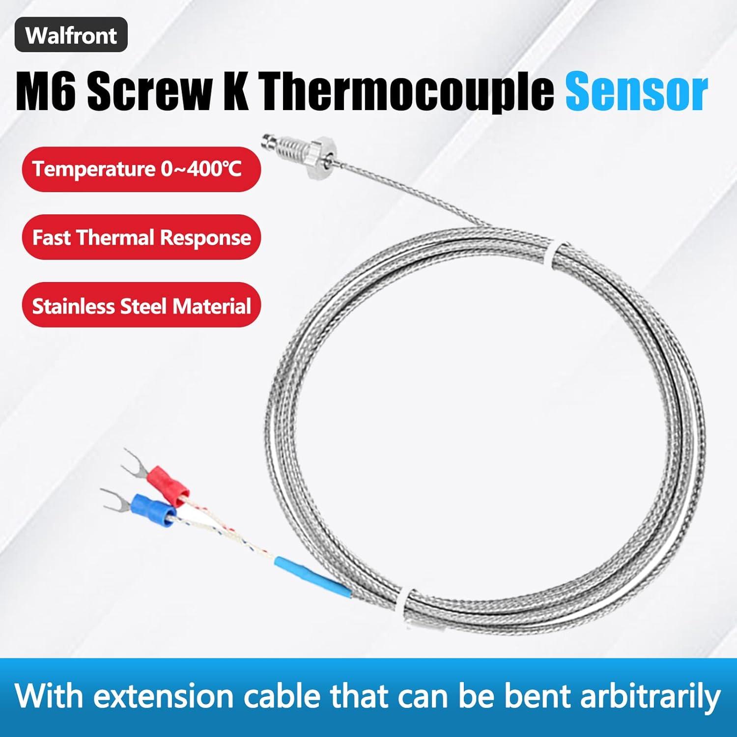 Termopar tipo K Wal front con tornillo M6 y cable 2m 0-400°C