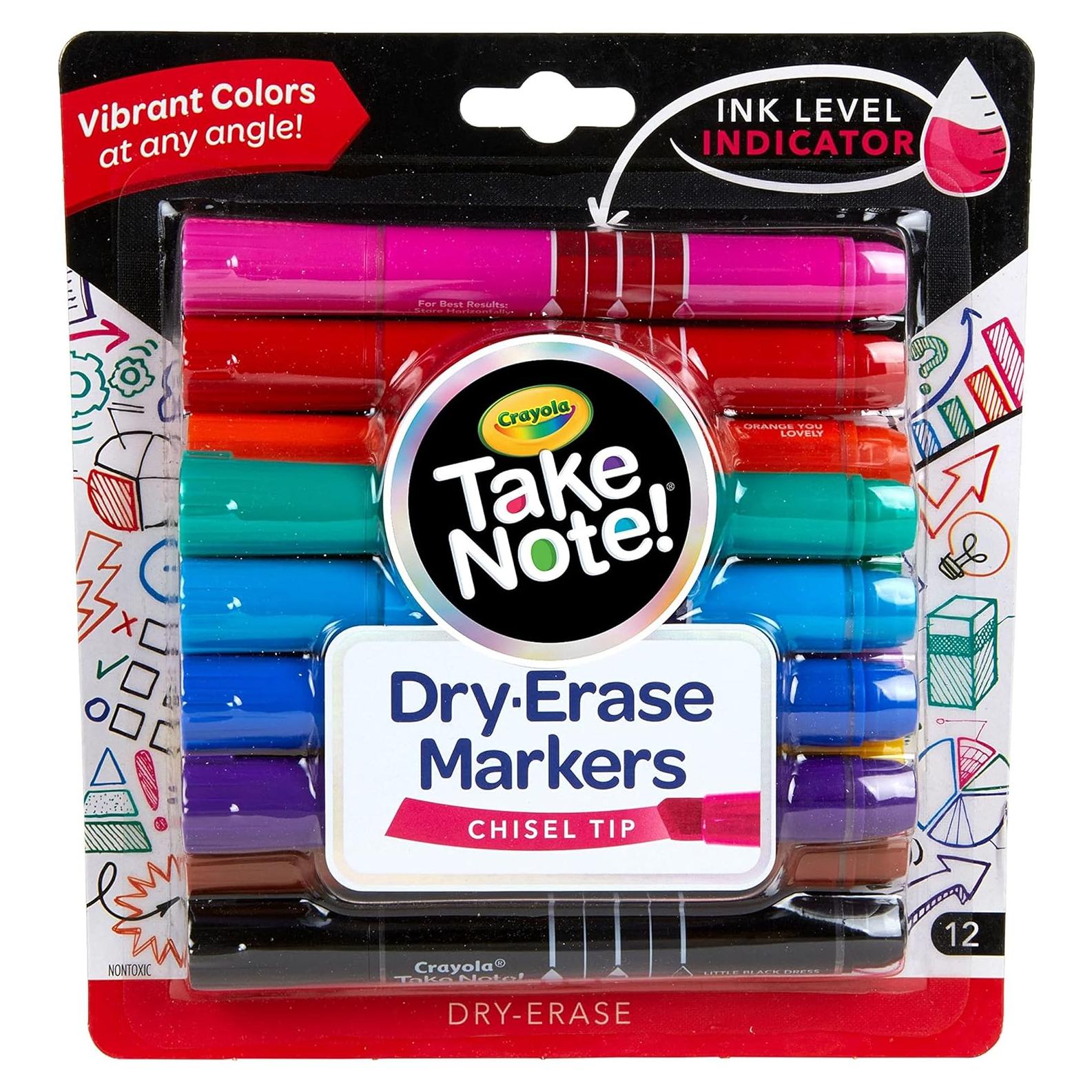Marcadores Crayola Take Note 12ct Borrado en Seco Punta Chisel