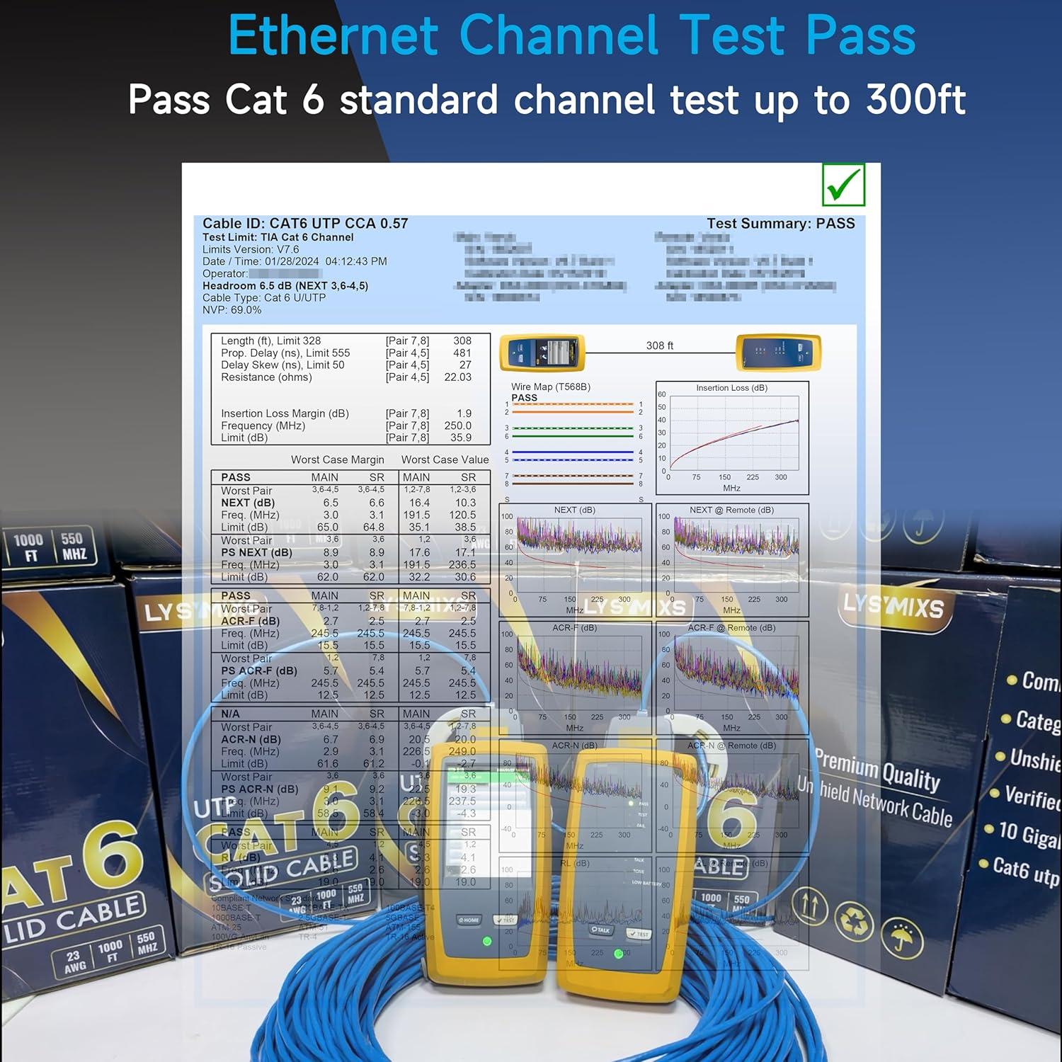 Cable Ethernet Cat6 1000ft Lysymixs CCA 23AWG 10G 550MHz