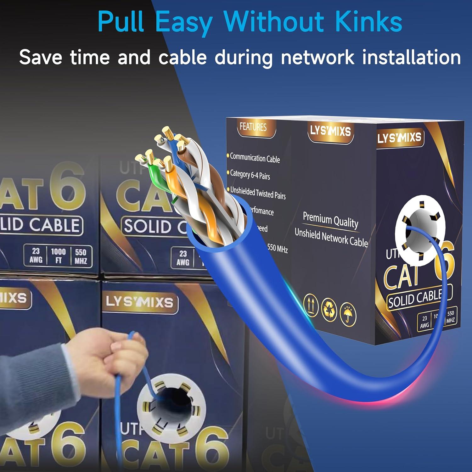 Cable Ethernet Cat6 1000ft Lysymixs CCA 23AWG 10G 550MHz