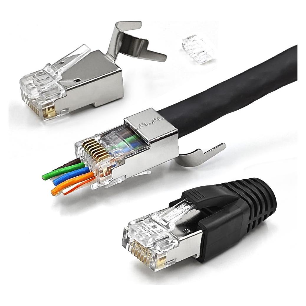 Paquete de 10 Conectores RJ45 Blindados Cat7 Cat6A 50µ Baquelita