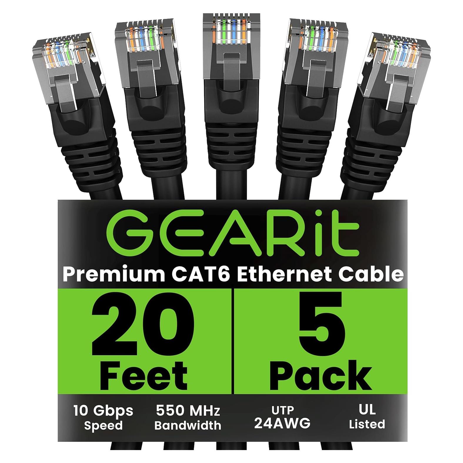 Cable Ethernet Cat 6 GEARit 6.1m 10Gbps RJ45 Paquete de 5