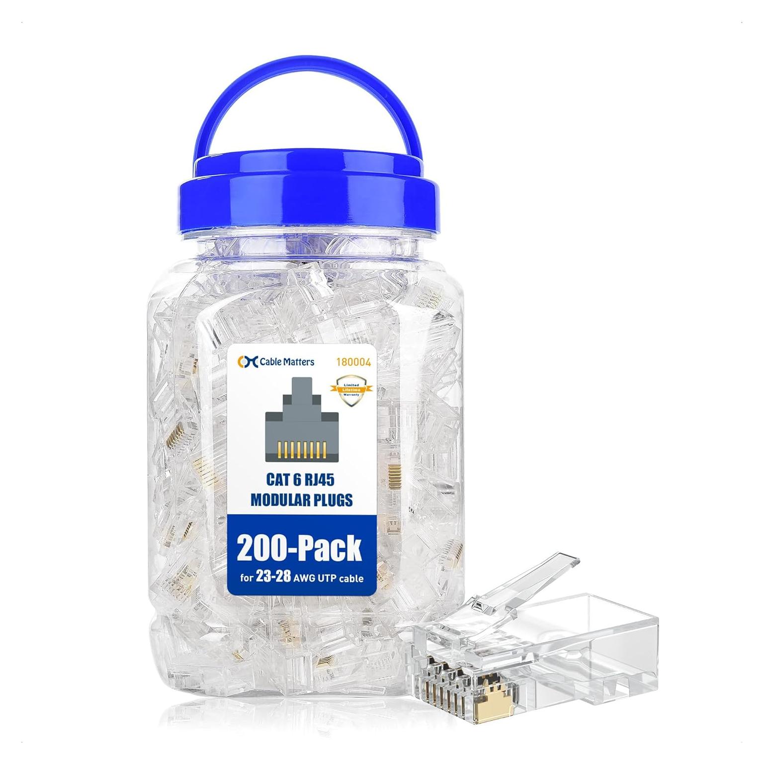 Conectores RJ45 Cat 6 Cable Matters 200 Unidades Baño de Oro