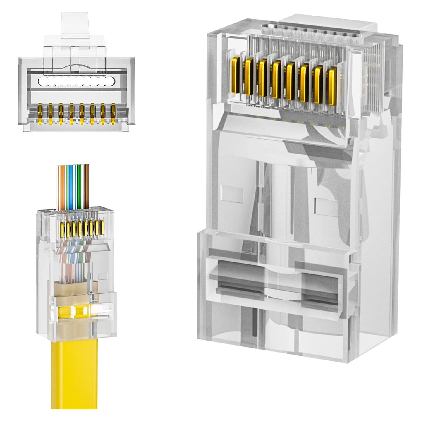 Conectores RJ45 Cat6 Iwillink 50-Pack Passthrough Chapados en Oro