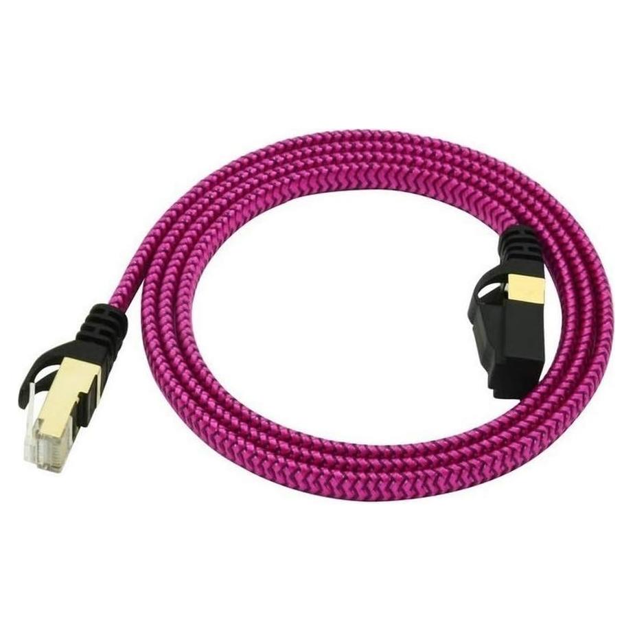 Cable Ethernet CAT7 Jeirdus 1 Metro Plano 10Gbps RJ45 Rojo Rosa