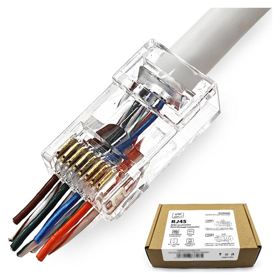100 Conectores RJ45 Passthrough Cat 6 para Cable Ethernet