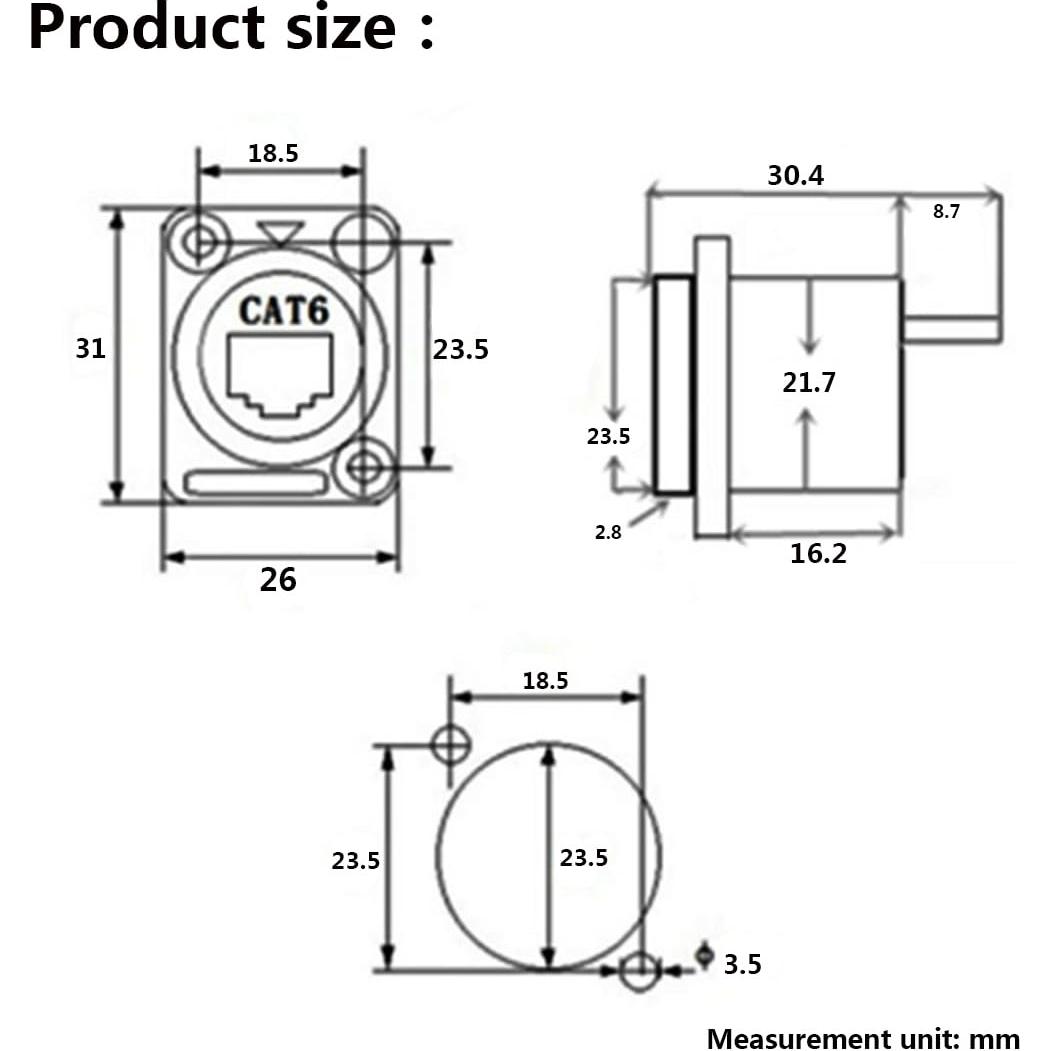 Conector Montaje en Panel RJ45 Hembra a Hembra CAT6 PENGLIN 2PCS