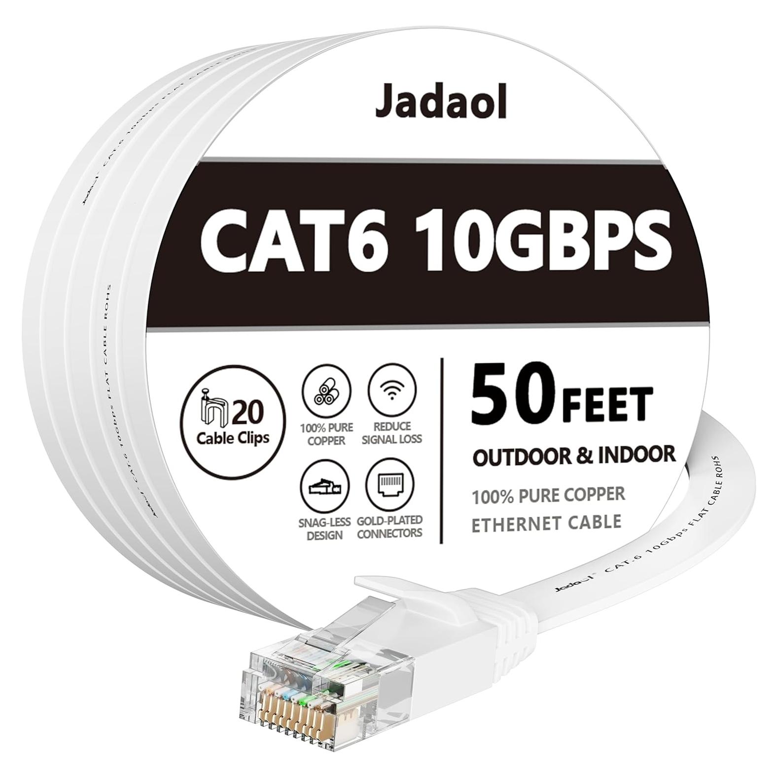 Cable Ethernet Jadaol Cat 6 15.24 m Blanco Plano 10Gbps