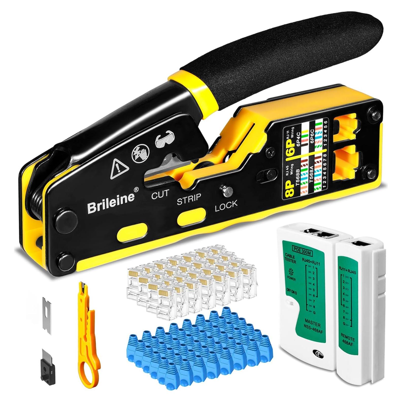 Kit de Crimpado RJ45 Brileine con Probador y 100 Conectores