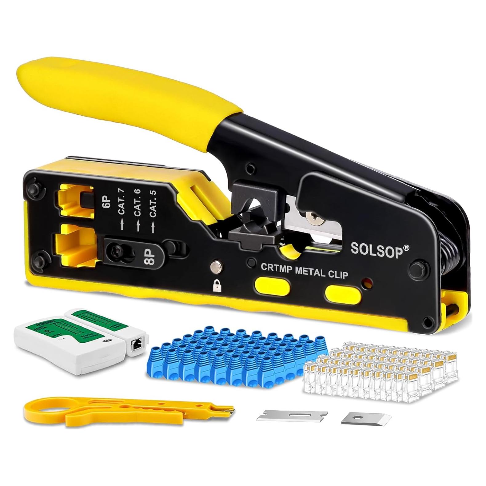 Kit de Crimpado RJ45 Solsop con Probador y 100 Conectores