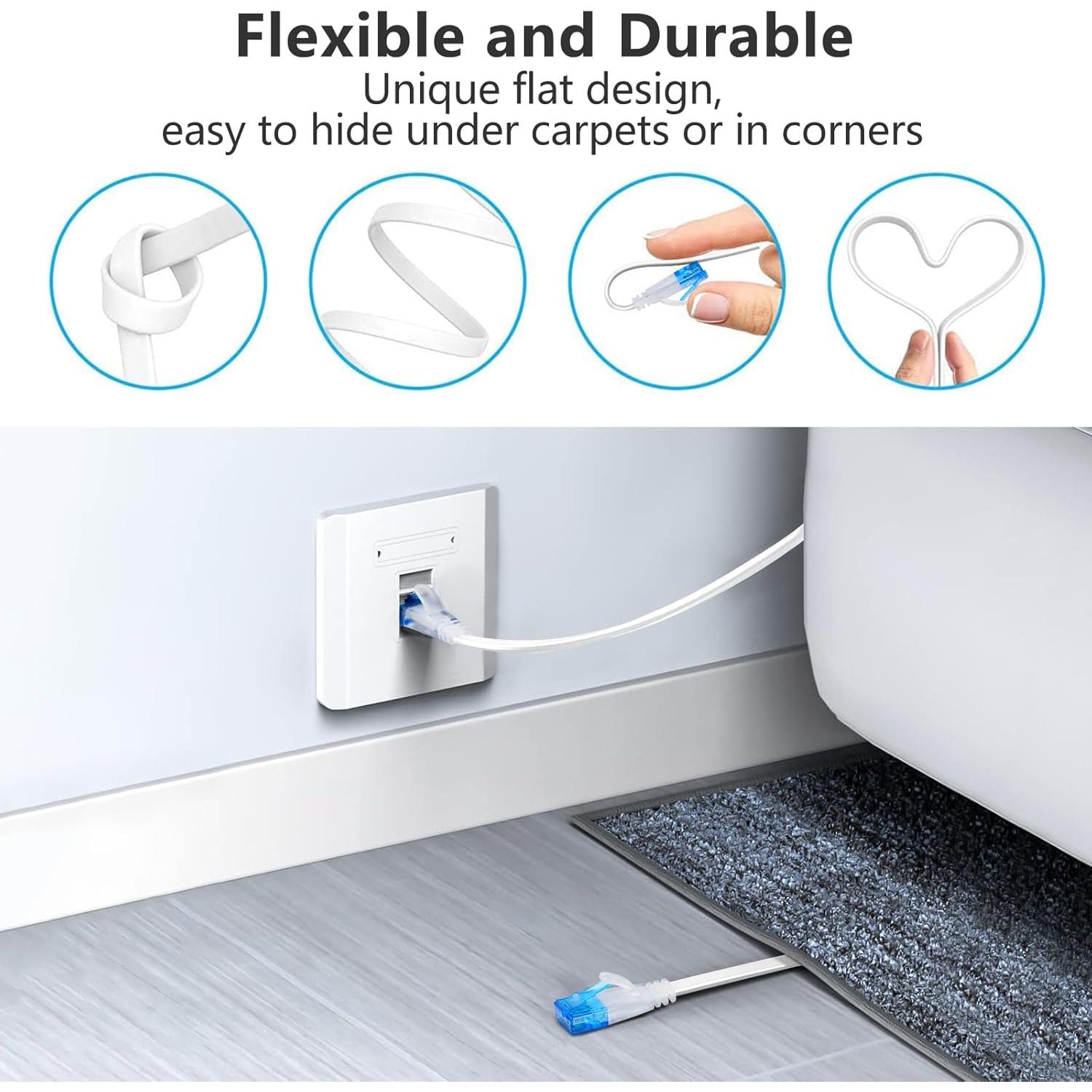 Cable Ethernet Plano Cat 6 Ercielook 45.72m Blanco Alta Velocidad