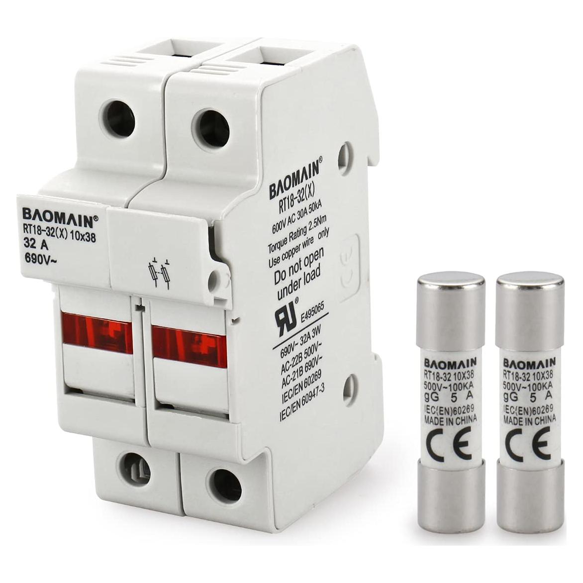 Soporte de Fusible Baomain RT18-32 2 Polos 5A Montaje DIN