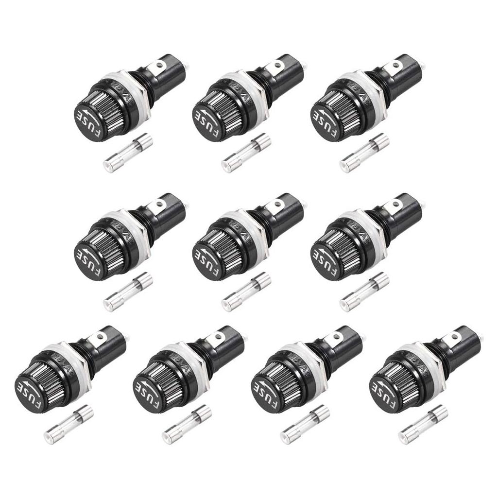 Portafusibles Montado en Panel uxcell 10Pcs 5x20mm AC 250V 10A