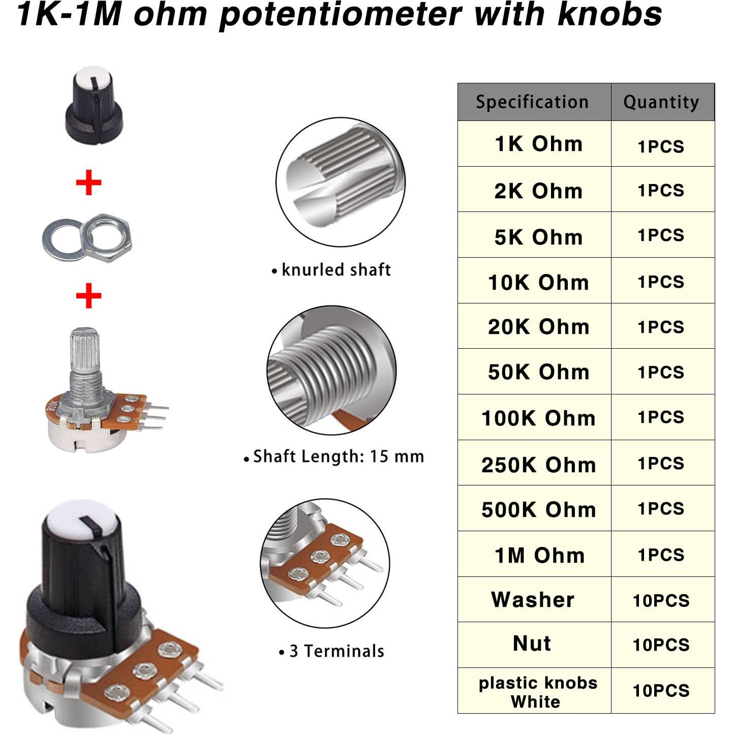 Kit de Potenciómetros Taiss 40PCS WH148 B1K 2K 5K 10K 20K 50K