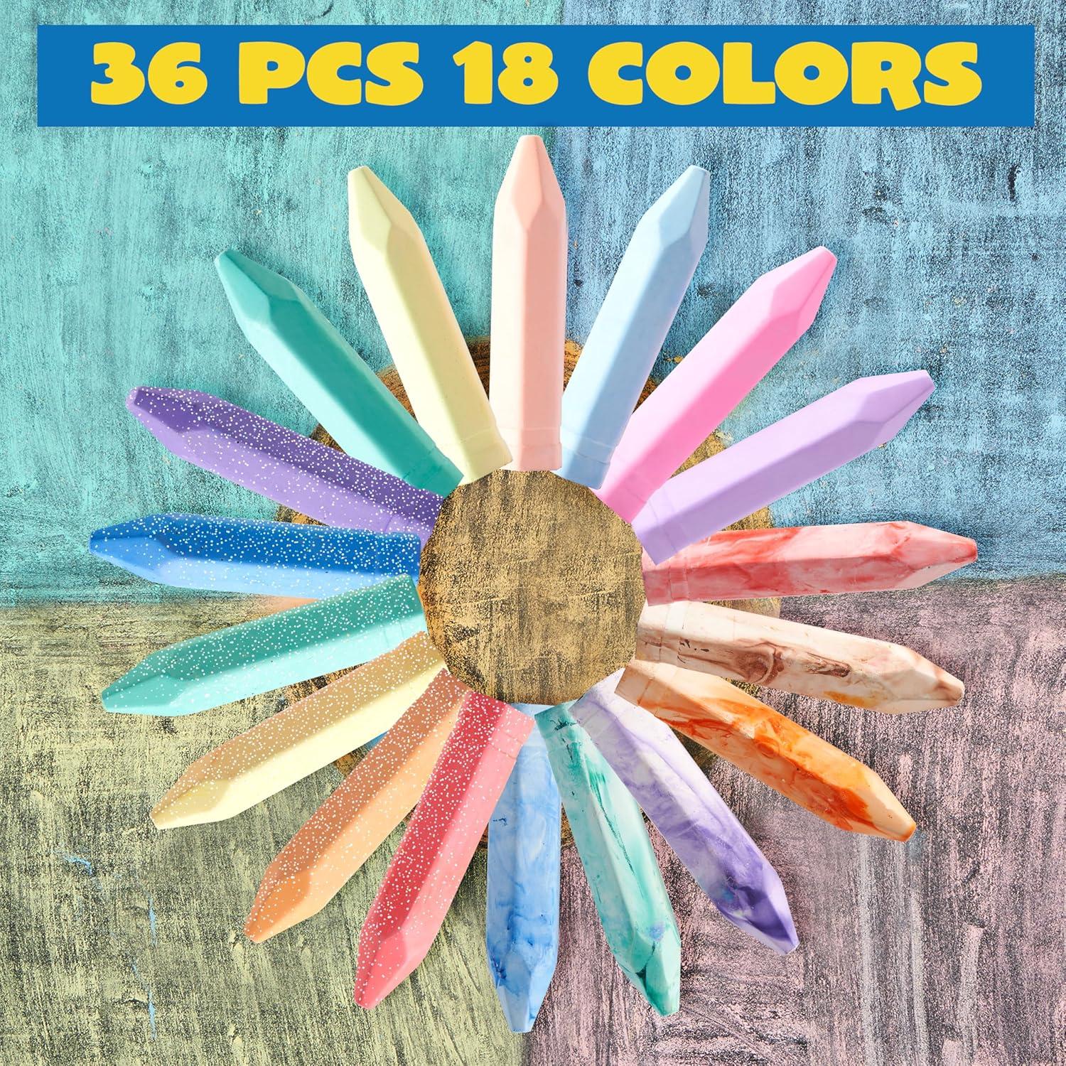 Tizas de Acera Lavables JOYIN 36 Piezas 18 Colores